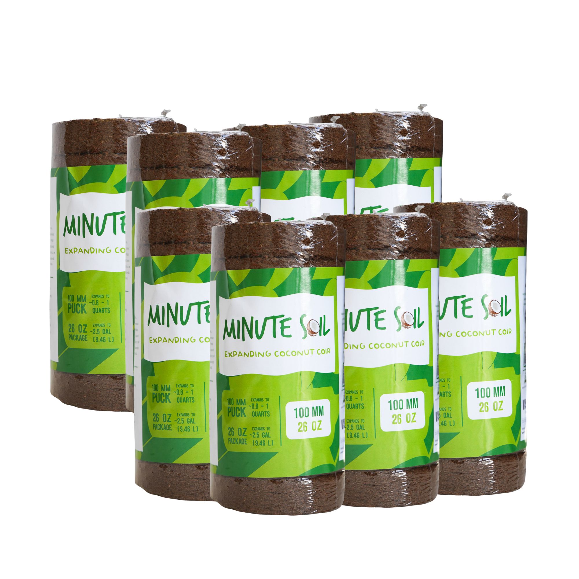 Minute Soil Pucks - 100mm x 15mm - 8 Pack of 26 Oz - 9 to10 Compressed Coco Coir Grow Medium Discs ea. - Expands to approx 20 t