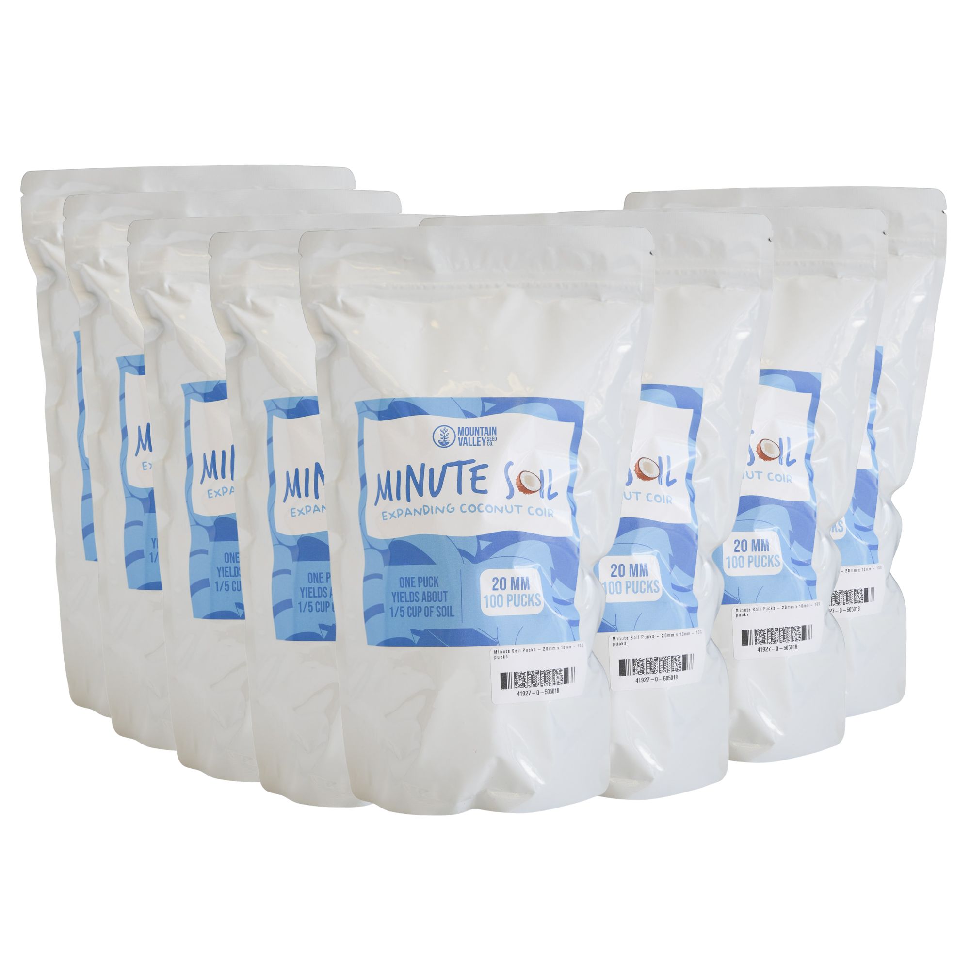 Minute Soil Pucks - 20mm x 10mm - 100 Pellets - 8 Pack - Expands to ~40 Qts - Renewable Coco Fiber Peat Soil - OMRI Grow Medium