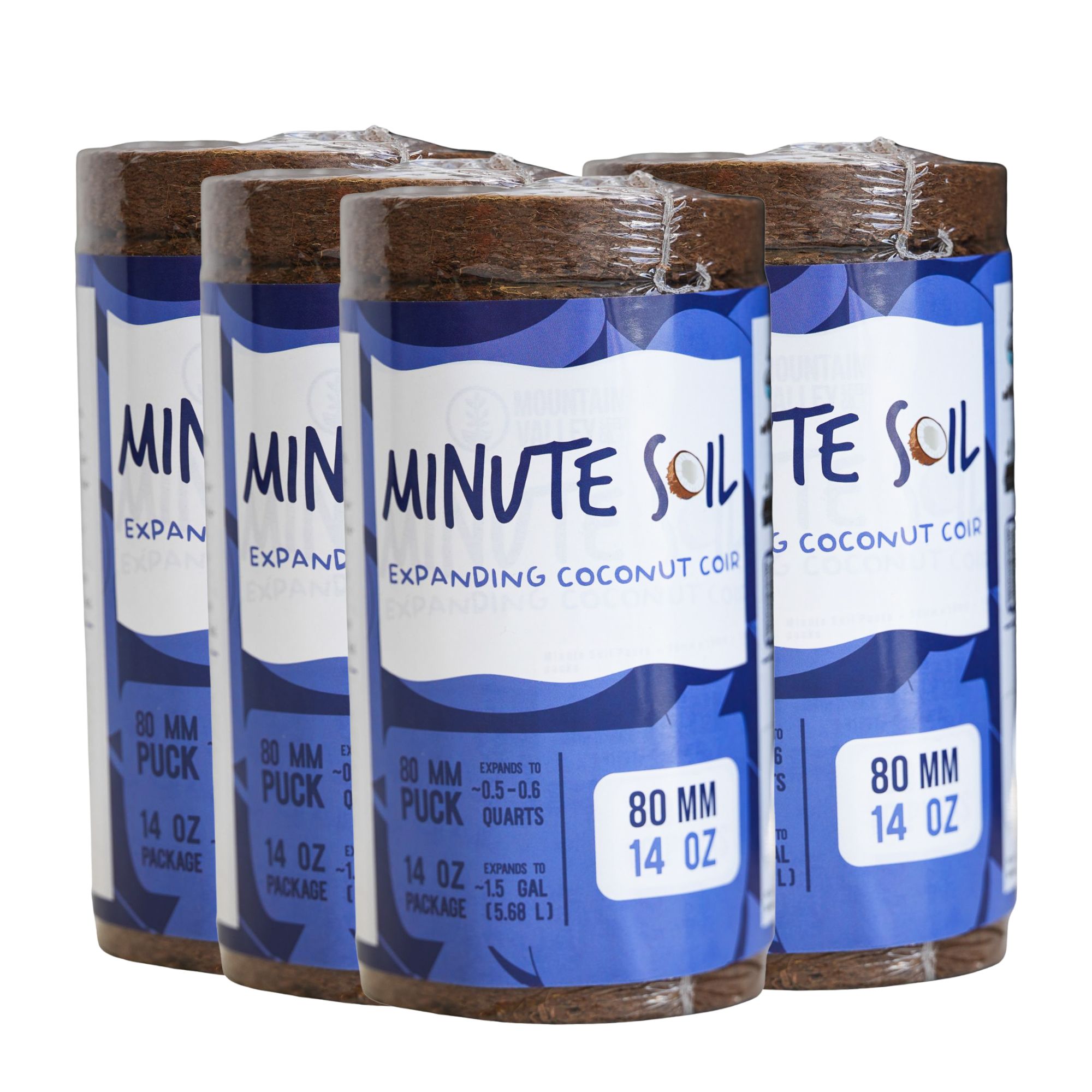 Minute Soil Pucks - 80mm x 15mm - 4 Pack: 14 oz -9 to 10 Coconut Coir Compressed Soil Discs ea. - Expands to approx 6 to 8 Gal -