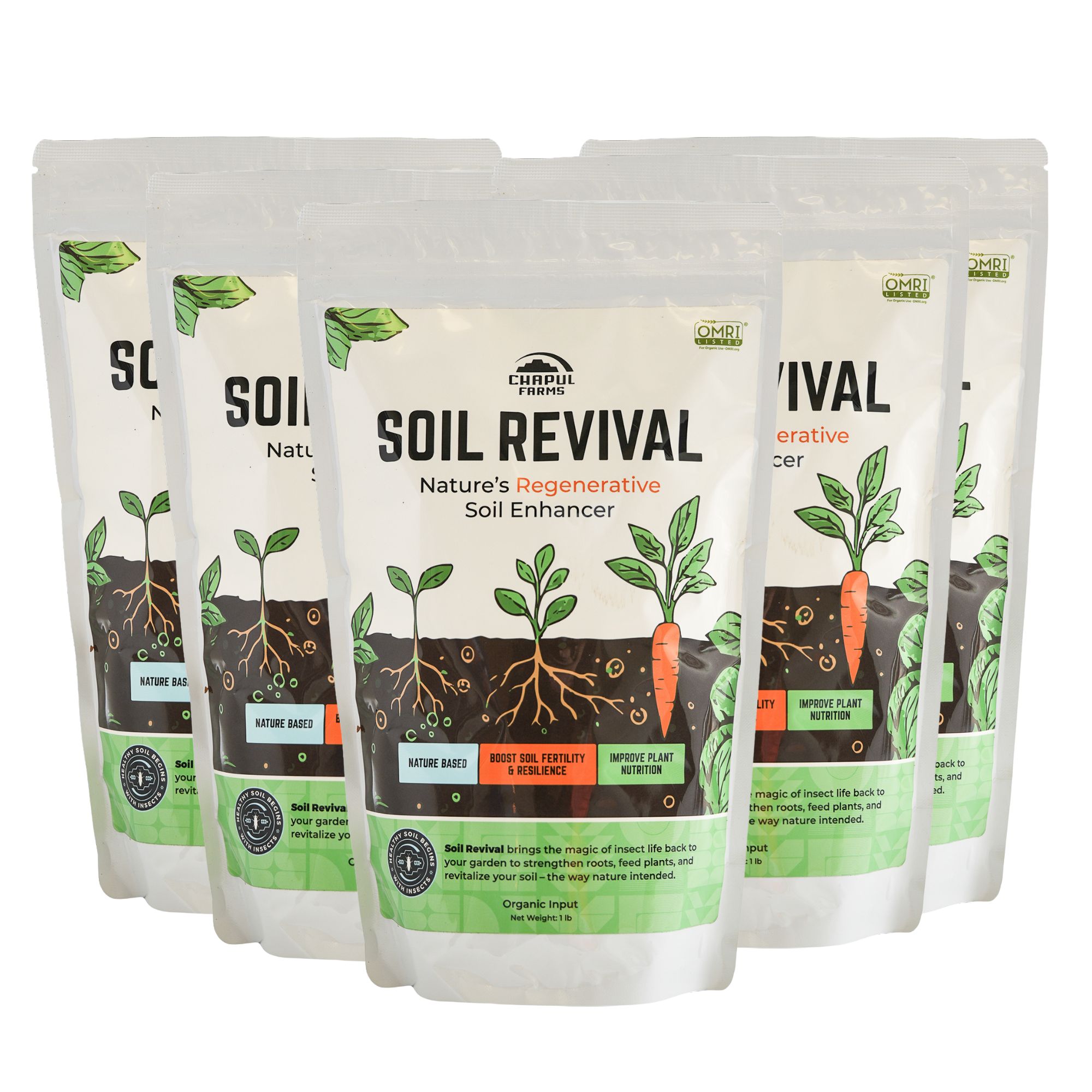 Organic Insect Frass - Soil Revival Black Soldier Fly Castings - 1 lb - 5 Pack - Buy Bulk Organic Soil-Building Fertilizer and S