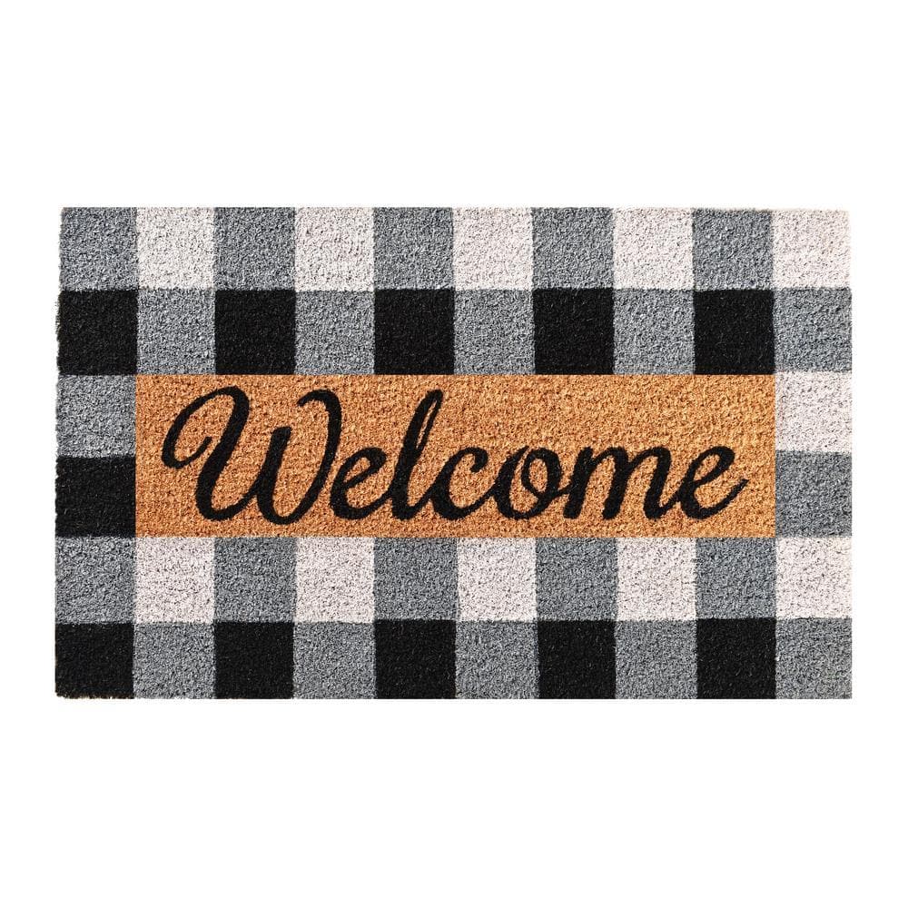 Pretty in Plaid Doormat, 24" x 36", Black/Grey