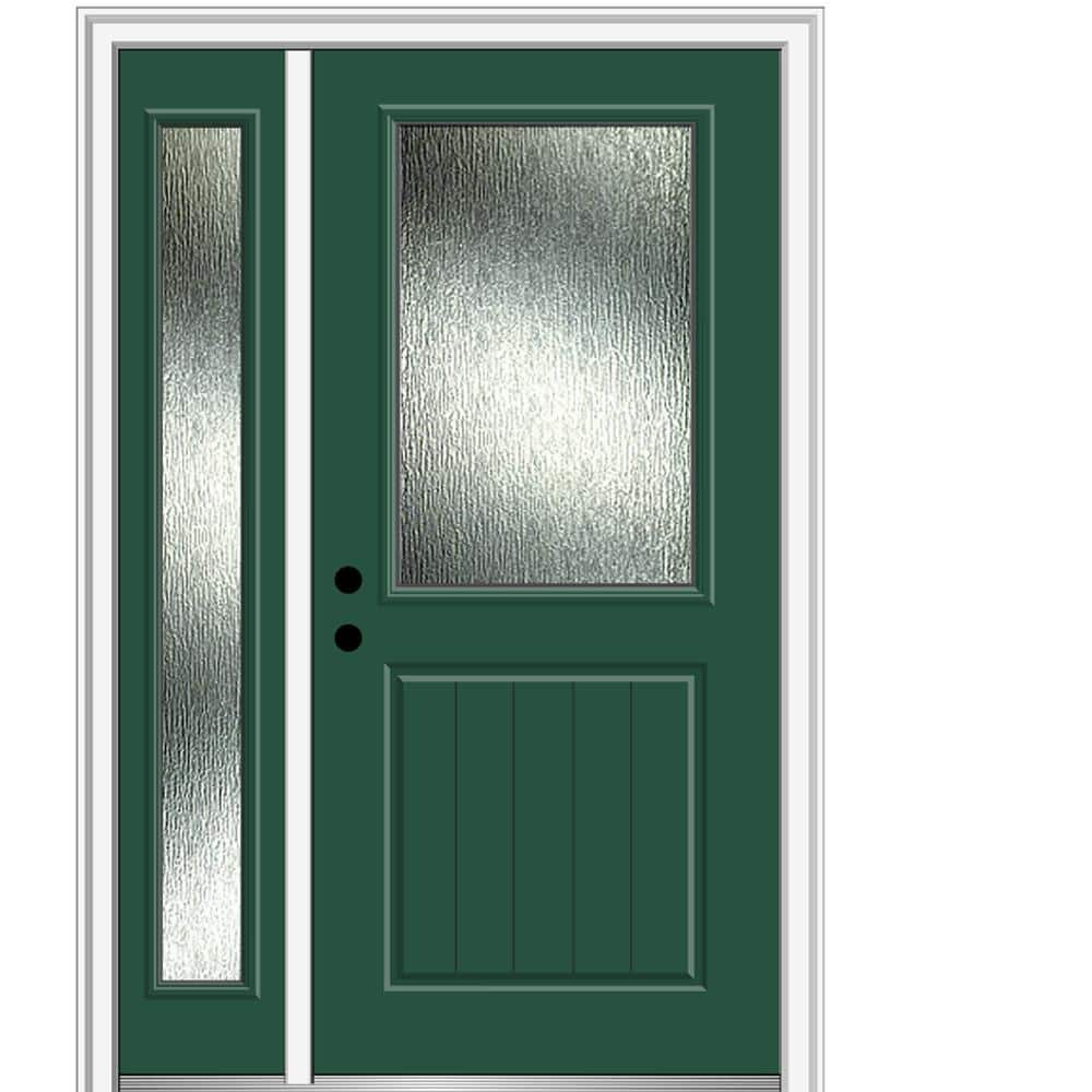 Rain Glass 50 in. x 80 in. Right-Hand Inswing Hunter Green Fiberglass Prehung Front Door on 4-9/16 in. Frame