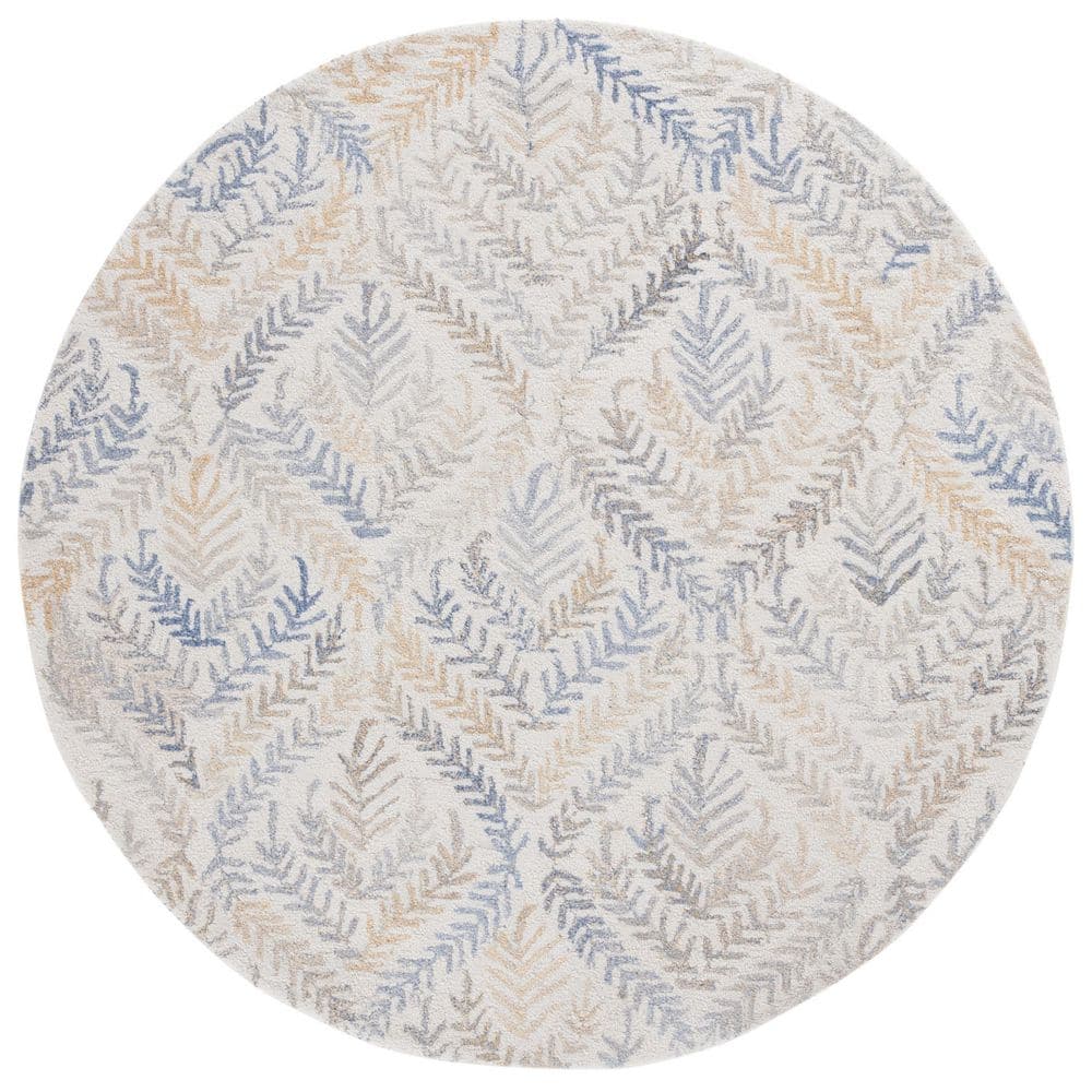 Renewal 6 ft. x 6 ft. Beige/Gray Diamond Leaf Round Area Rug