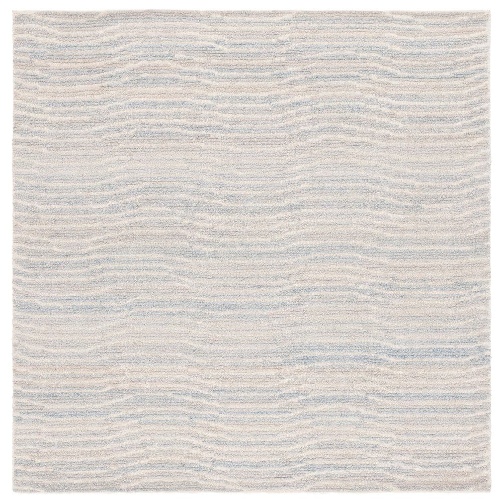 Renewal 6 ft. x 6 ft. Light Blue/Ivory Striped Wavy Square Area Rug