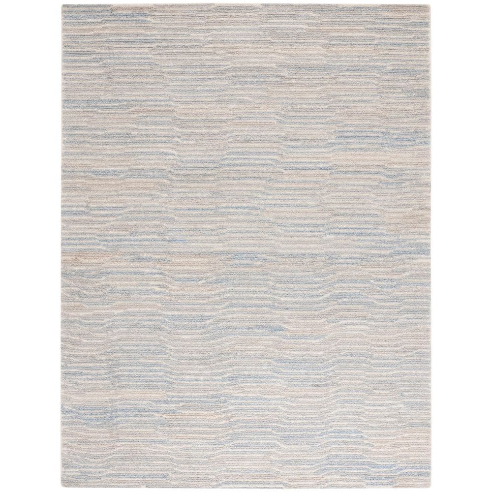 Renewal 8 ft. x 10 ft. Light Blue/Ivory Striped Wavy Area Rug