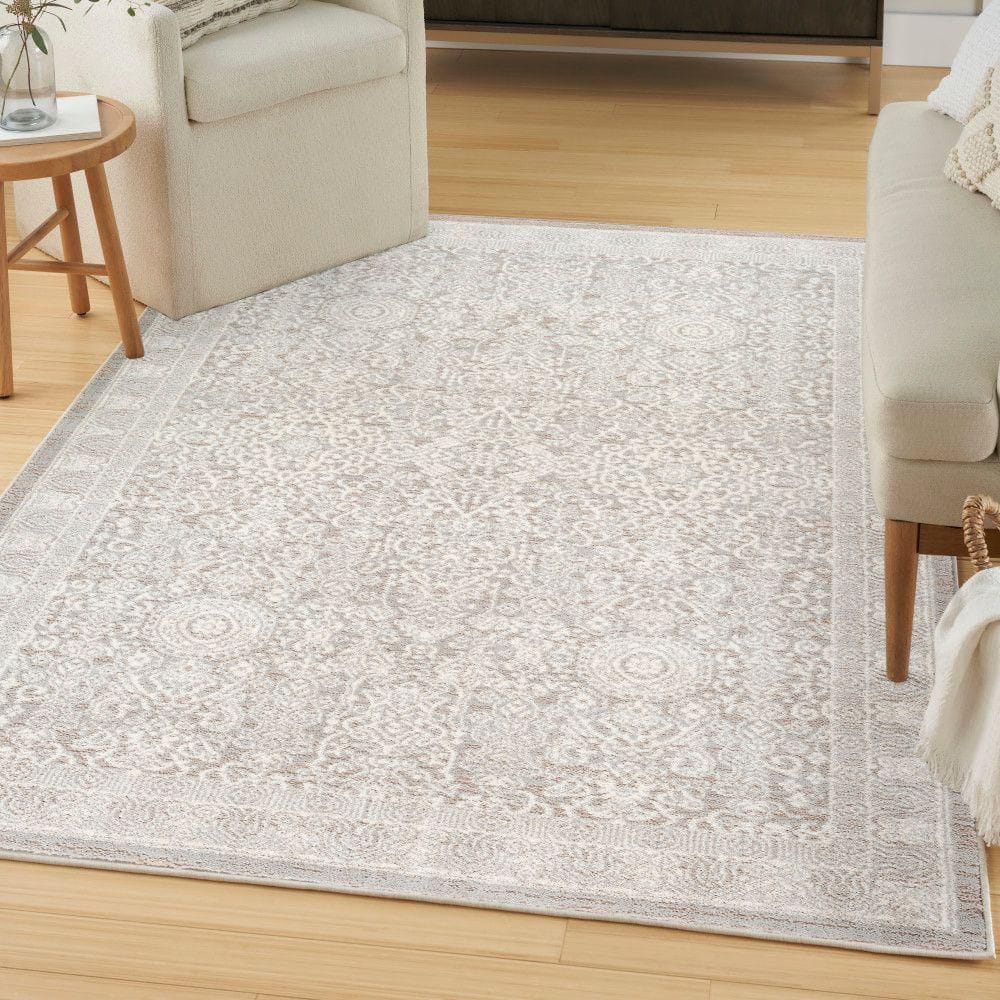 Renewed Silver Ivory 4 ft. x 6 ft. Distressed Traditional Area Rug