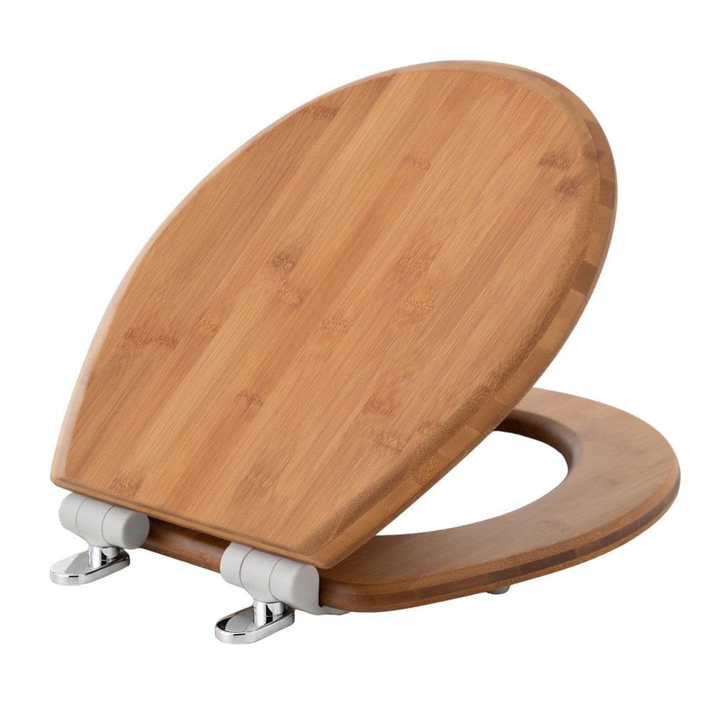 Round Bamboo with Soft Close Never Loosens Chromed Magnetic Hinge Toilet Seat in Natural Bamboo