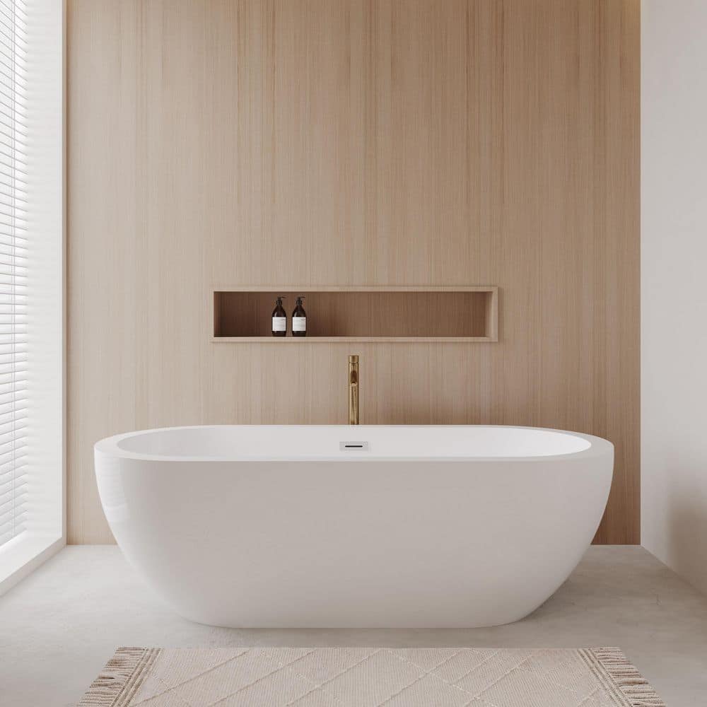 Soho 71.5 in. Acrylic Flatbottom Bathtub in White with Polished Chrome Trim and Brushed Gold Faucet