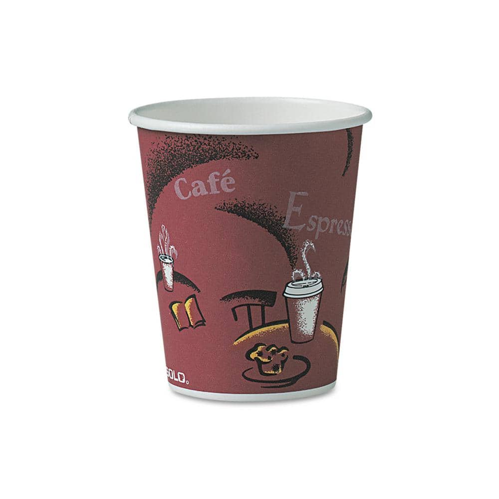 Solo 10 oz. Maroon Disposable Paper Cups, Hot Drinks, Bistro Design, 300/Carton