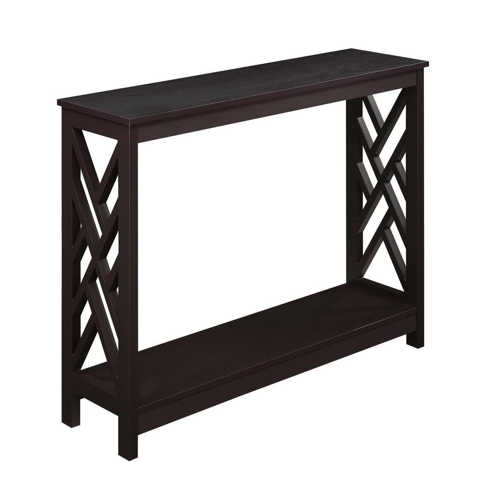 Titan 39.5 in. L x 31.75 in. H Espresso Rectangular MDF Console Table with Shelf