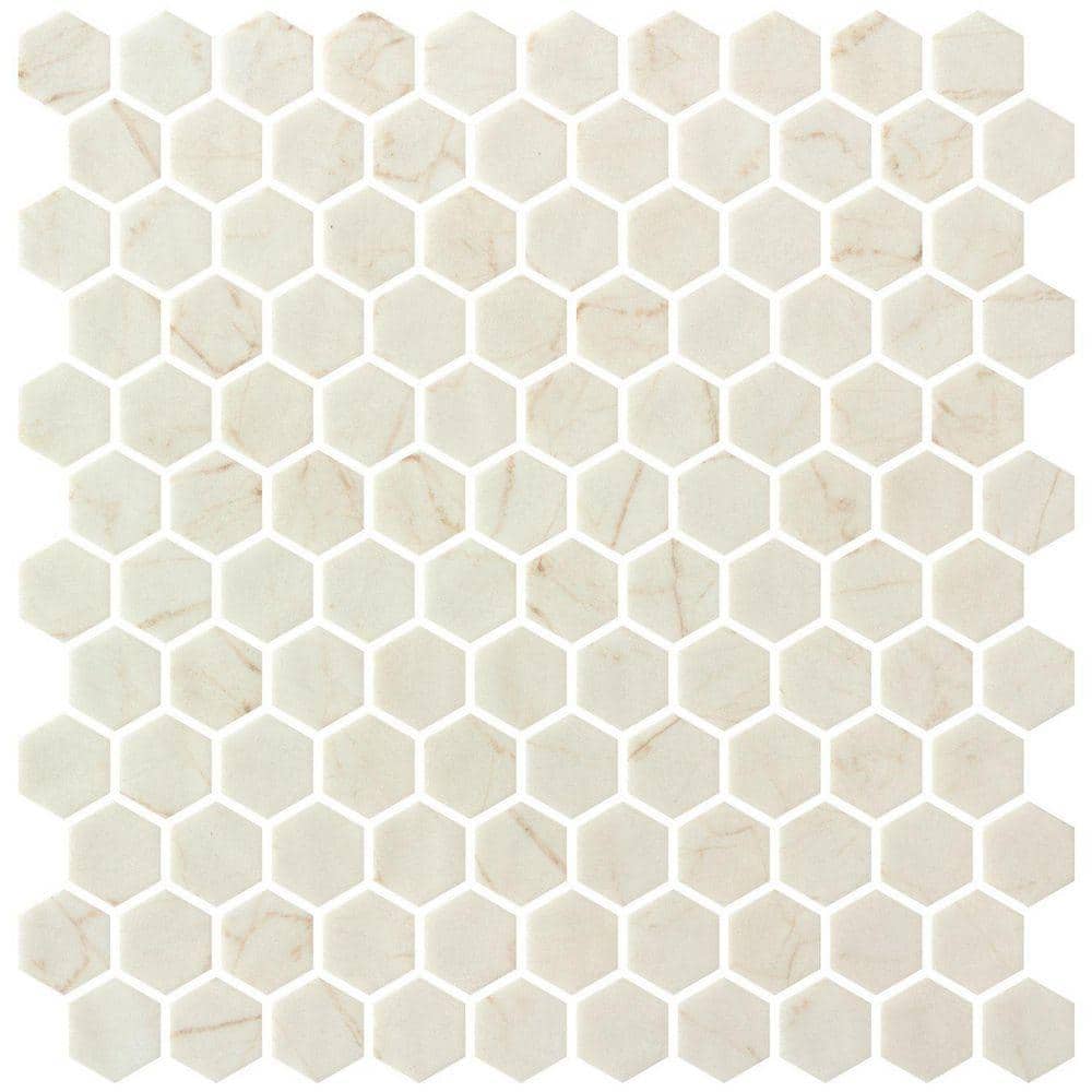 Vargal Brandt Green 1 in. x 1 in. Honeycomb Marble Look Glass Hexagon Wall and Floor Mosaic Tile (10.37 sq. ft. / Case)