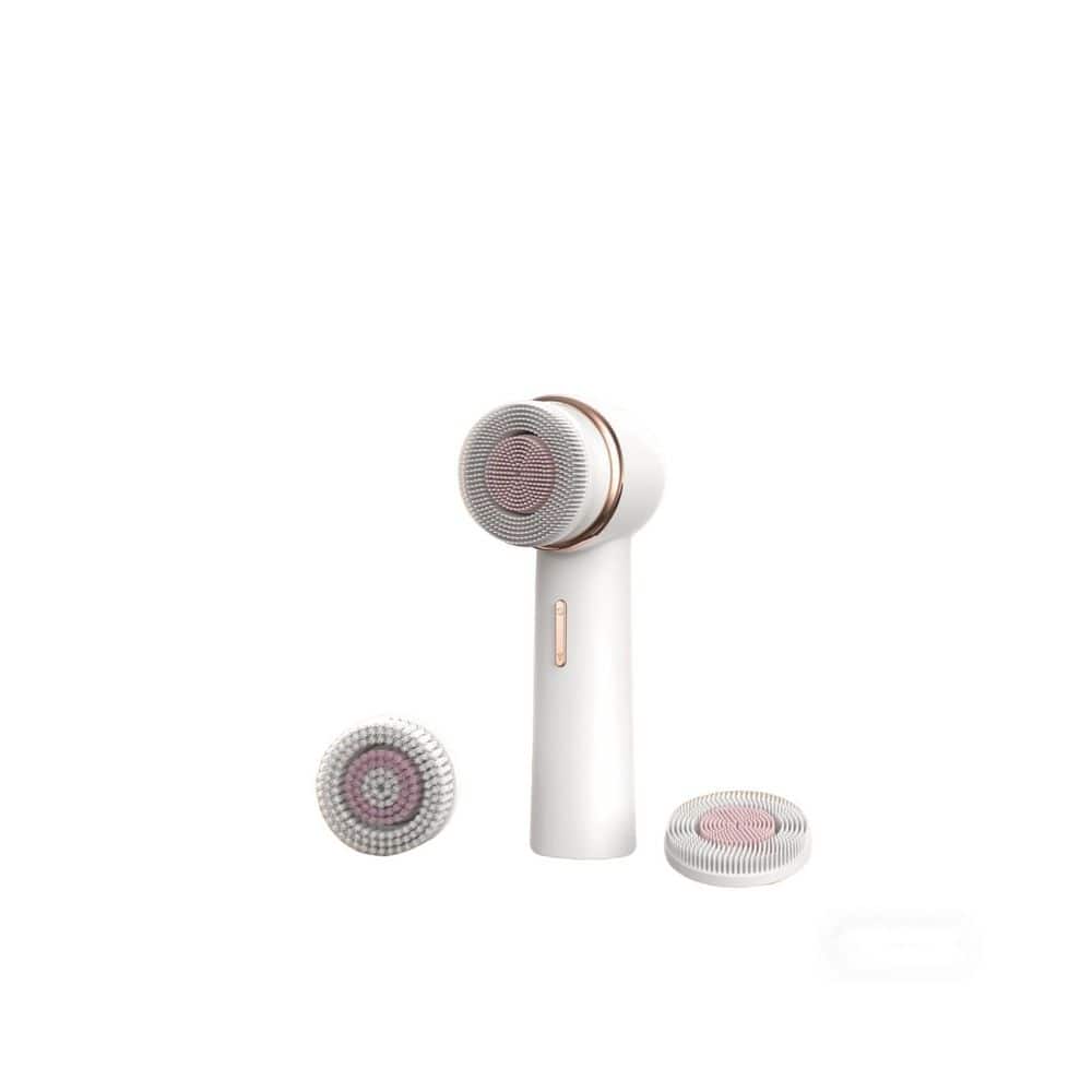 1-Piece Bathroom Accessory Set in White, Electric Facial Cleansing Brush with Silicone and Bristle Brushheads