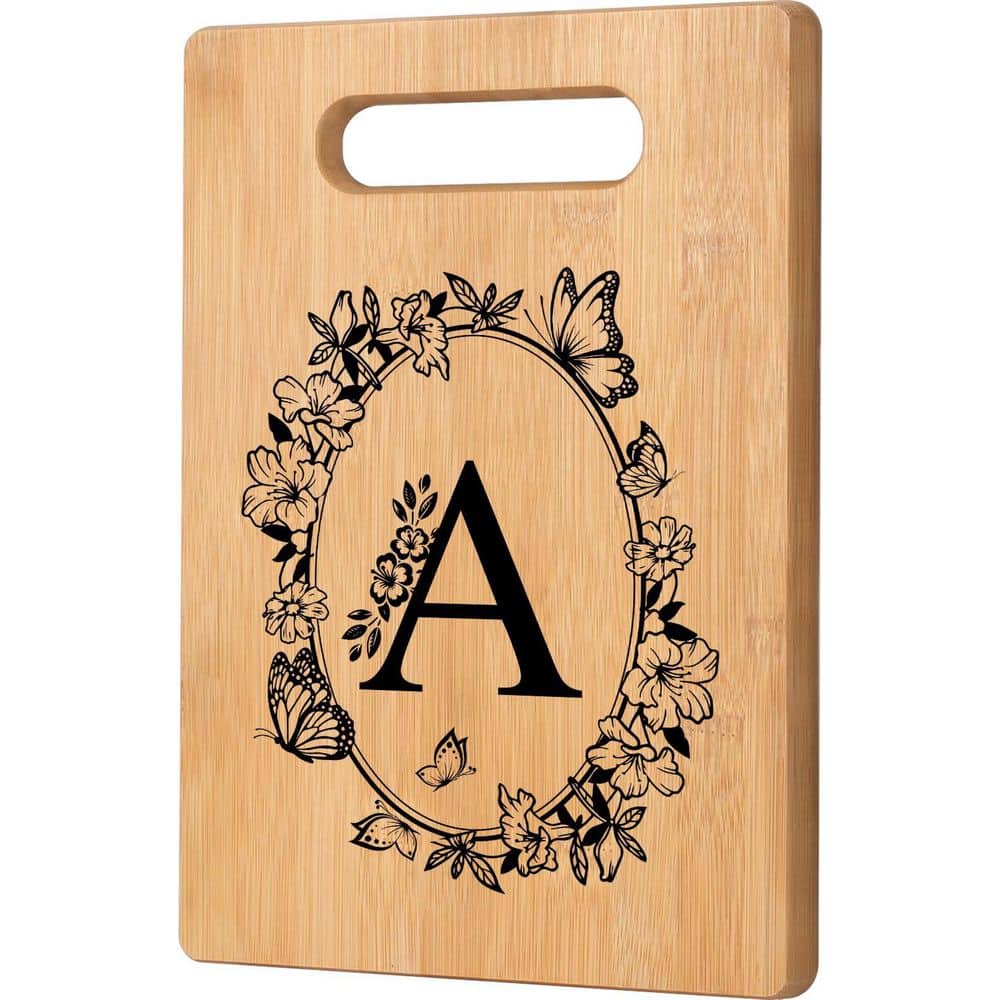 11.8 in. x 7.4 in. Bamboo Rectangular Personalized Engraved Cutting Board, Custom Initial Gift, Brown