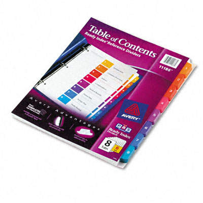 11186 Ready Index Contemporary Contents Divider 1-8 Multicolor Letter Six Sets