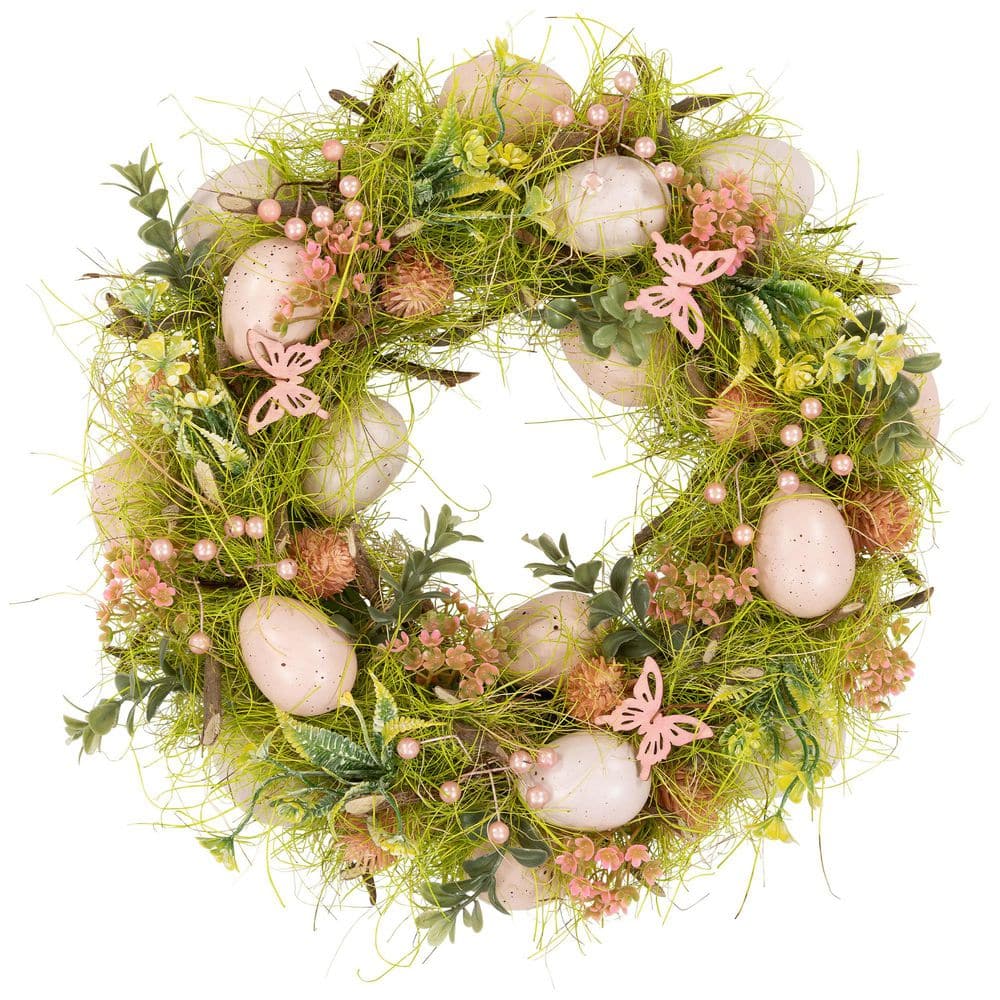 13 in. Easter Eggs with Butterflies Artificial Spring Wreath