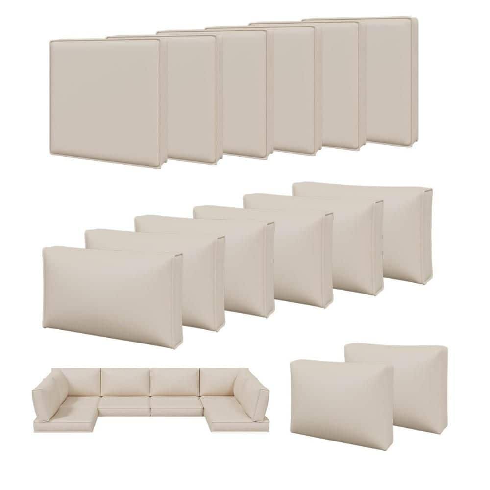 14-Pack Patio Cushion Cover Replacements with Zipper and Non-Slip Bottom, 3-Size Waterproof Cushion Cover, Beige