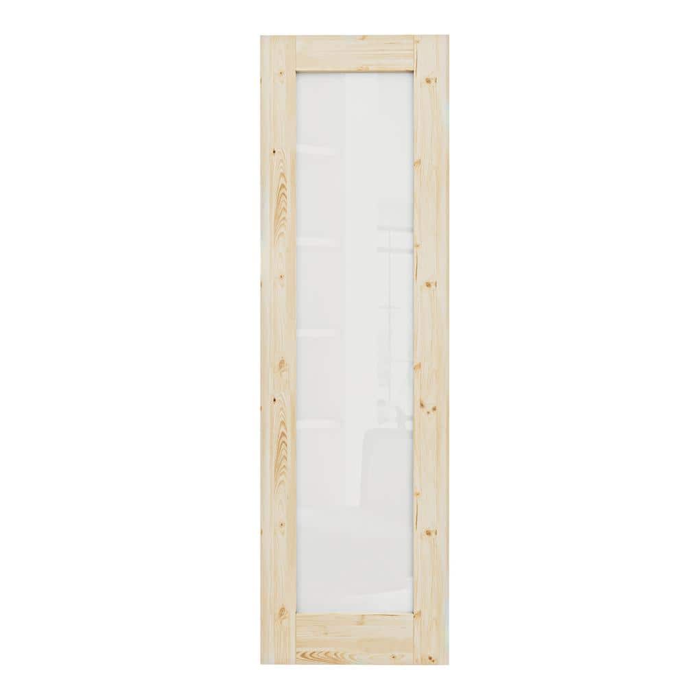 18 in. x 80 in. 1-Lite Tempered Frosted Glass Unfinished Solid Core Pine Wood Interior Door Slab