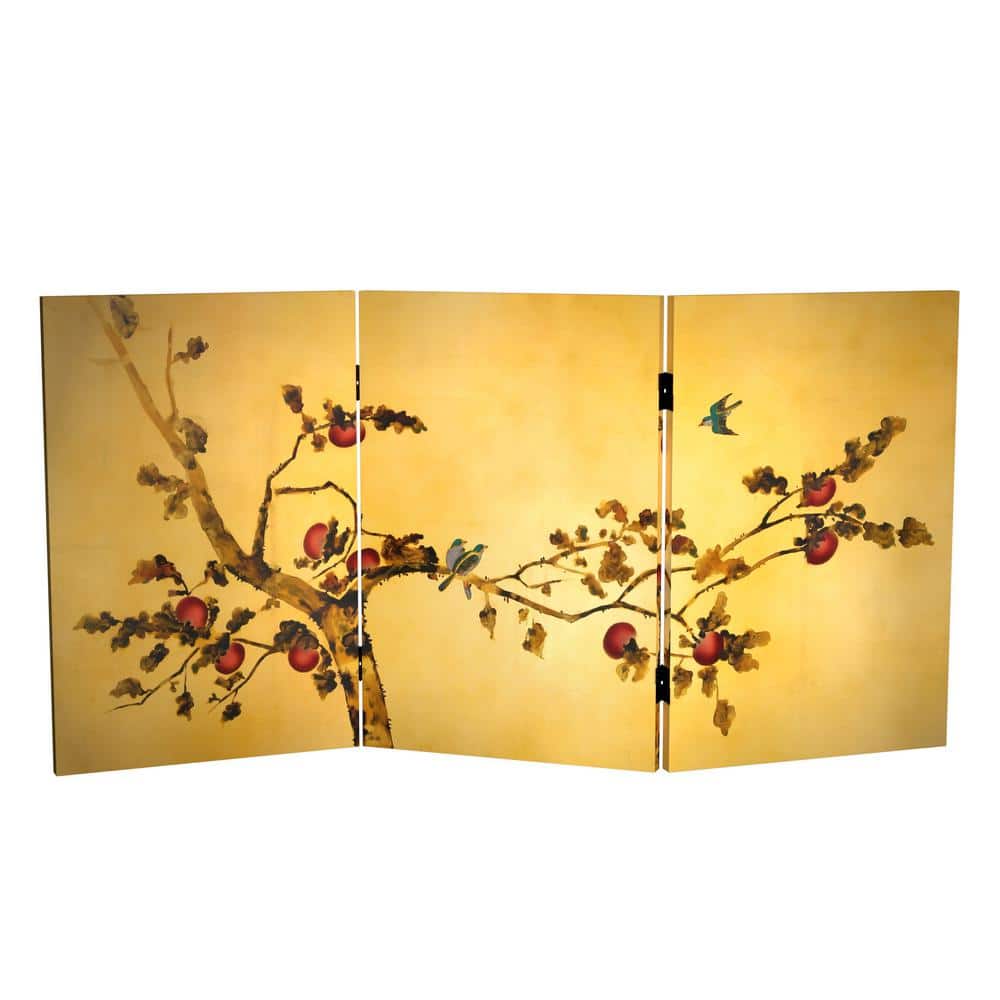 2 ft. Short Plum Tree Canvas 3-Panel Folding Screen