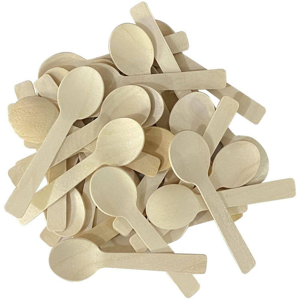 200-Pieces Natural Birchwood Mini Wooden Spoons Compostable Disposable Cutlery Eco-Friendly for Parties Weddings