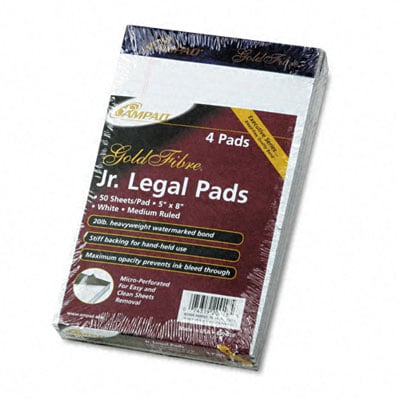20018 Gold Fibre Ruled Pads Jr. Legal Rule 5 x 8 White Four 50-Sheet Pads/pk