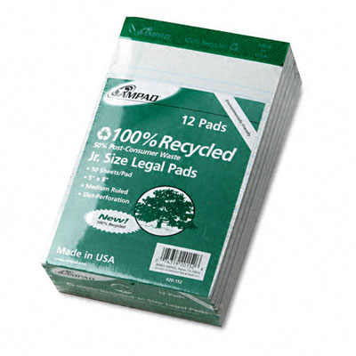 20152 Perforated Recycled Pads Jr. Legal Rule 5 x 8 WE 12 50-Sheet Pads Pack
