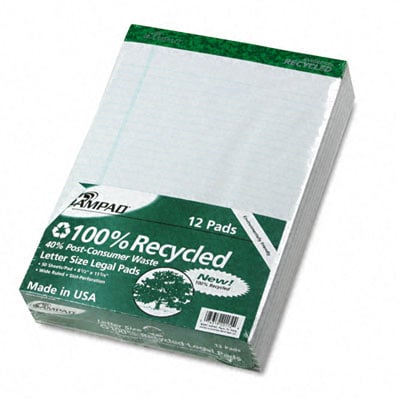20172 Perforated Recycled Pads Legal/Wide Rule Ltr WE 12 50-Sheet Pads Pack