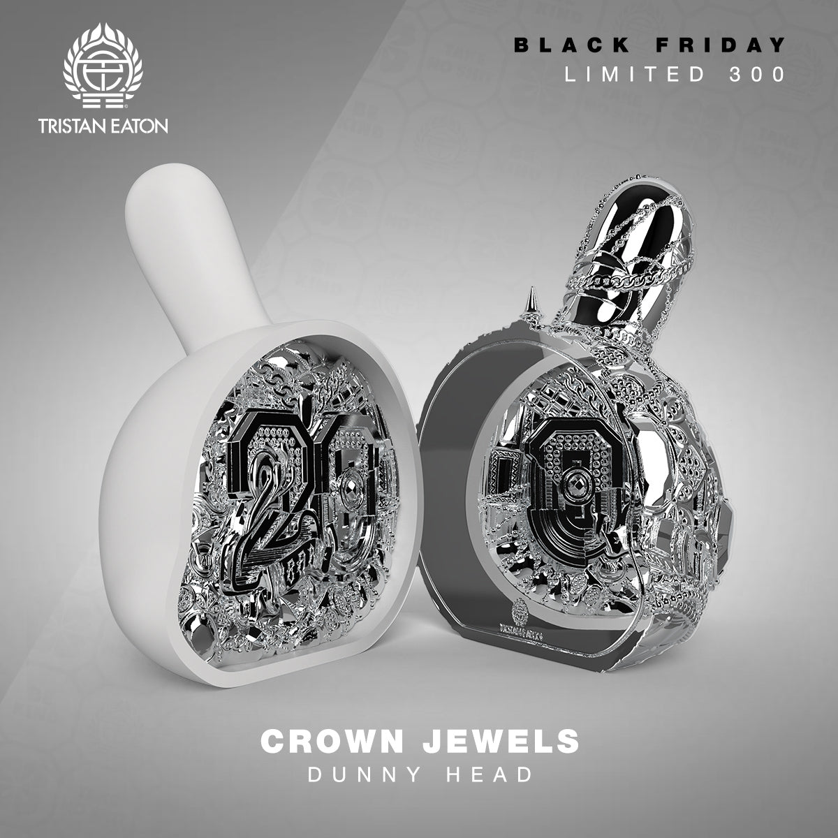 20th Anniversary Dunny Head 12" Art Figure - "Crown Jewels" by Tristan Eaton - White & Silver Edition (Limited Edition of 300)