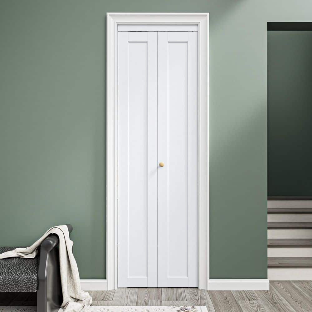 24 in. x 96 in. 1 Lite Solid Core Panel White Primed Composite MDF Interior Closet Bi-fold Door with Hardware Kit