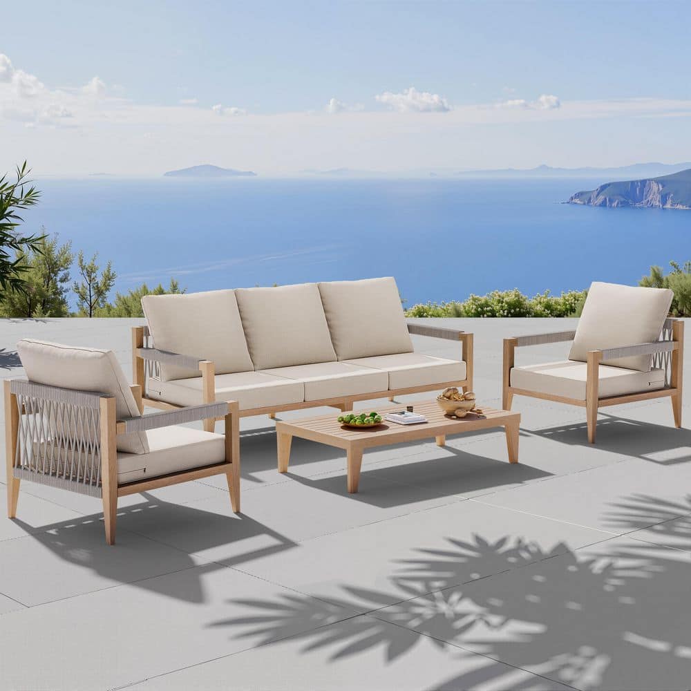 27.6 in. x 24.4 in. x 4.5 in. Patio Couch Cushion in Beige Replacement Outdoor Deep Seat Cushion with Zipper and Straps