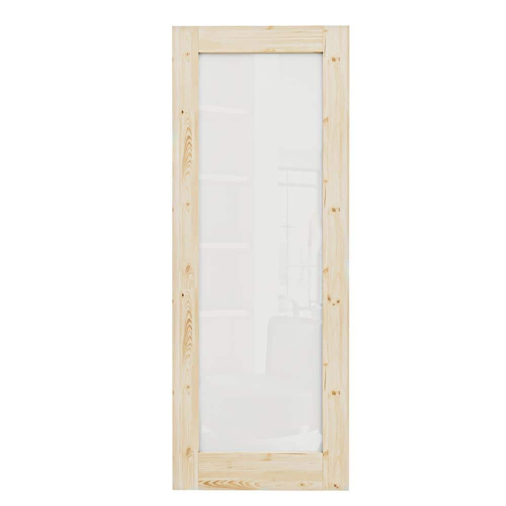 28 in. x 80 in. 1-Lite Tempered Frosted Glass Unfinished Solid Core Pine Wood Interior Door Slab