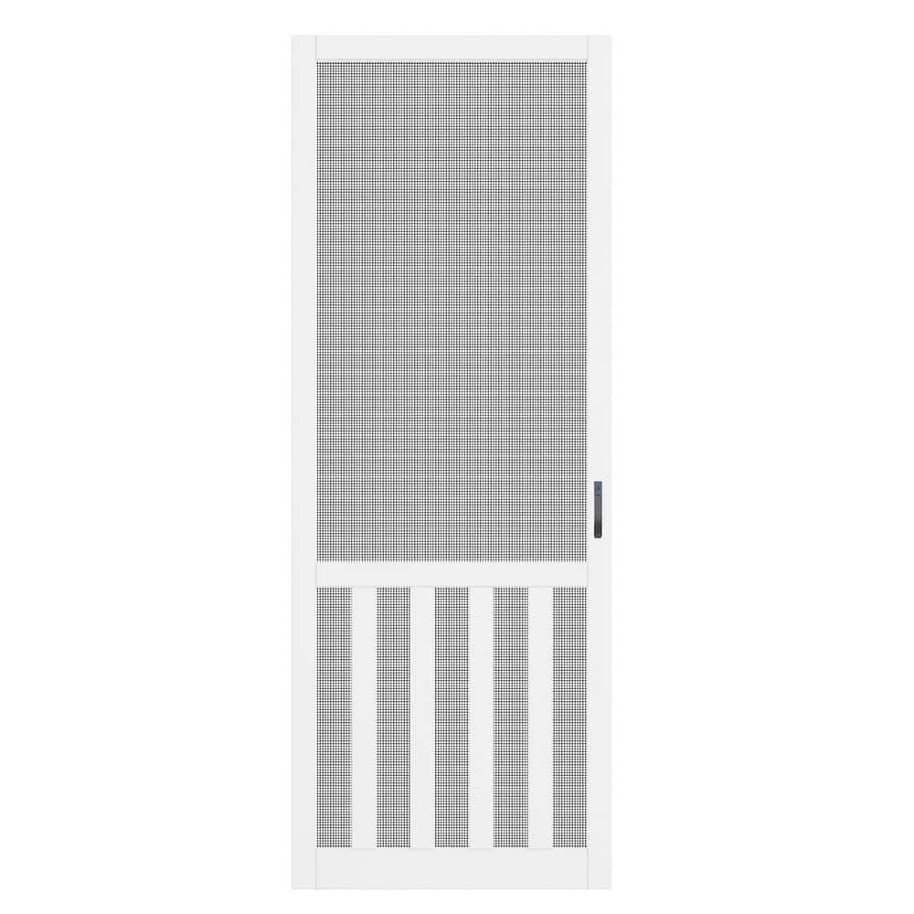 30 in. x 80 in. Universal Primed White 5-Bar Railing Pine Wood Gauze Mesh Hinged Screen Door for Front Door (Lock)