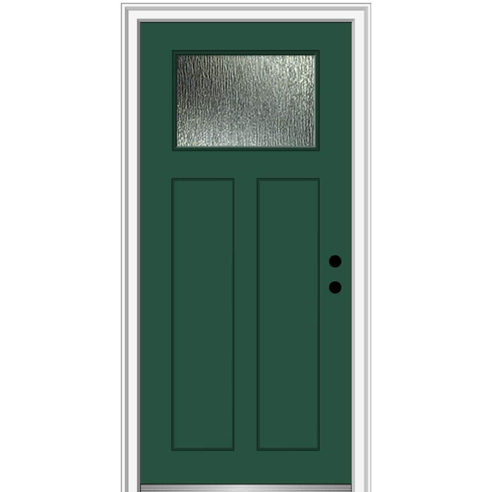 32 in. x 80 in. Left-Hand/Inswing Rain Glass Hunter Green Fiberglass Prehung Front Door on 4-9/16 in. Frame