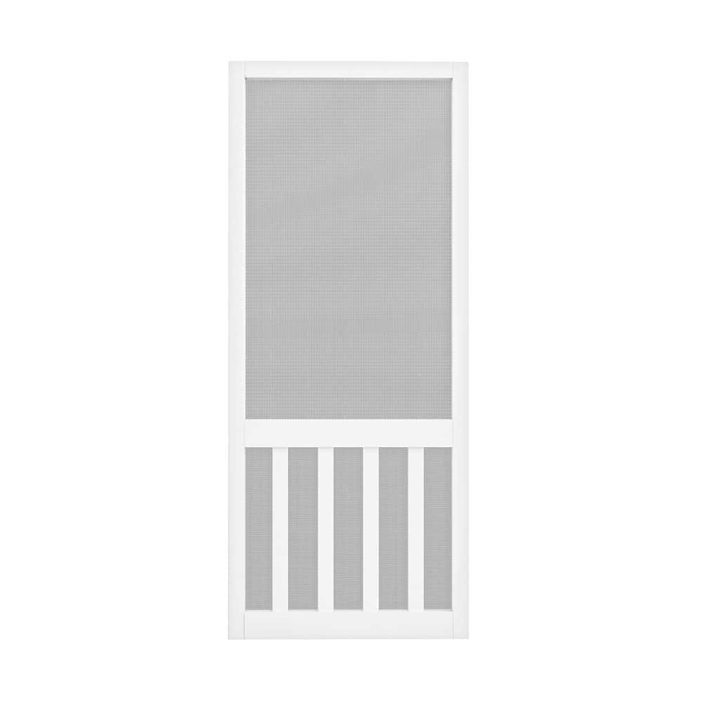32 in. x 80 in. Universal Primed White 5 Bar Railing Style Pine Wood and Gauze Mesh Hinged Screen Door for Front Door