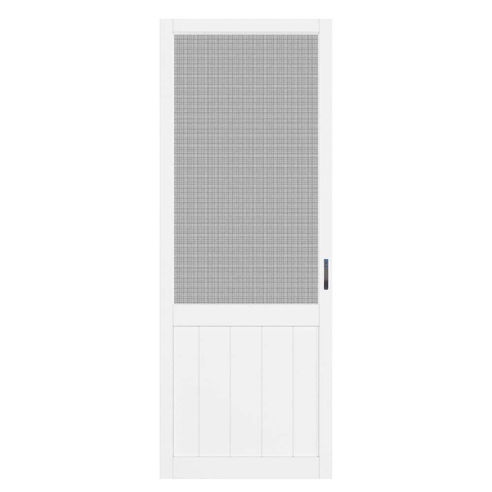 32 in. x 80 in. Universal Primed White Paneled Style Pine Wood Gauze Mesh Hinged Screen Door for Front Door (Lock)