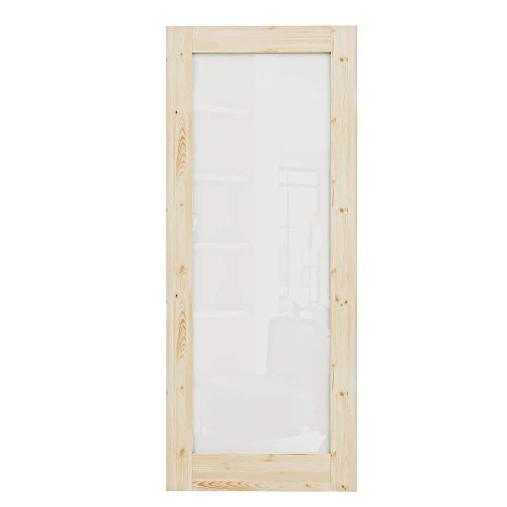 36 in. x 80 in. 1-Lite Tempered Frosted Glass Solid Pine Wood Unfinished Interior Door Slab Not Hardware Included