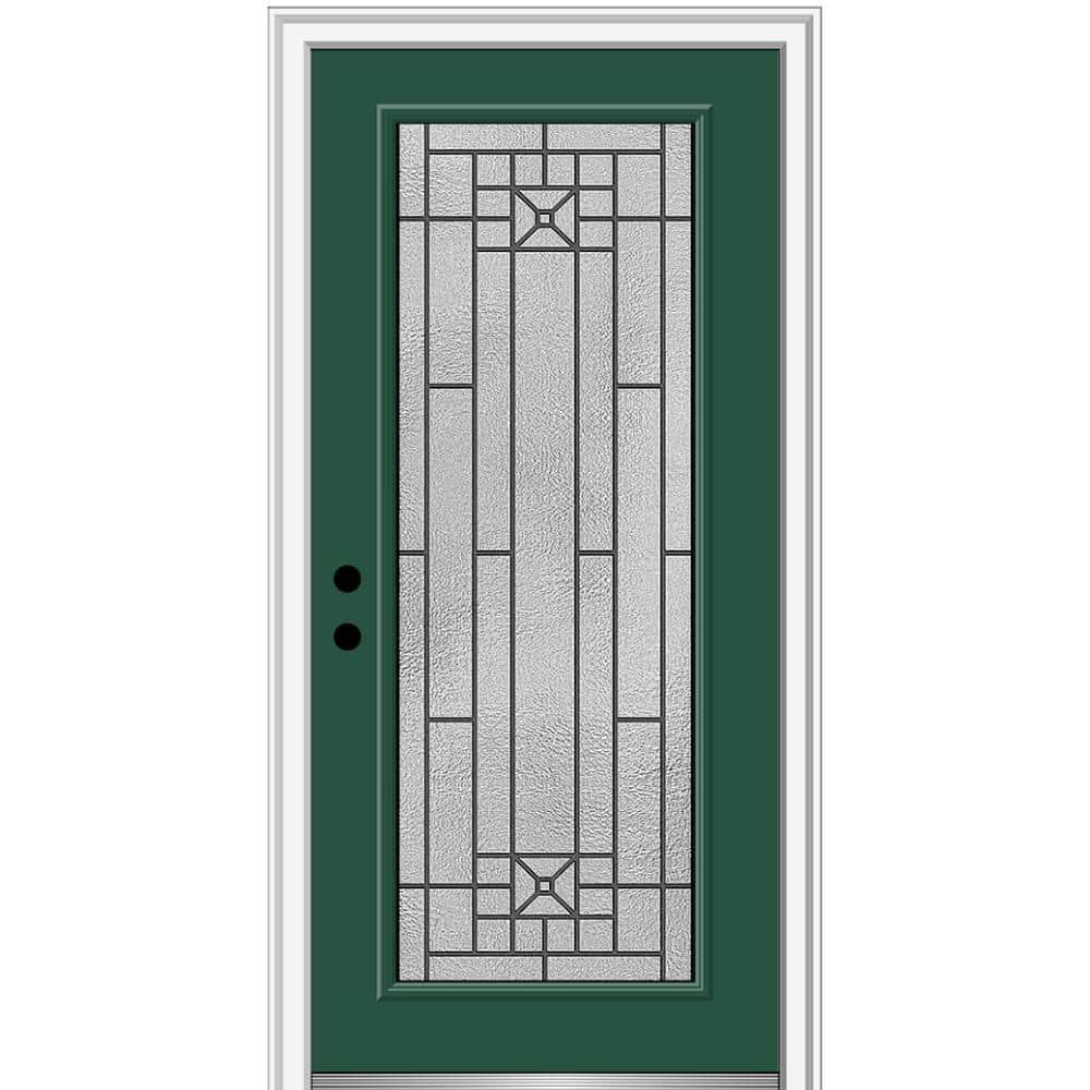 36 in. x 80 in. Courtyard Right-Hand Full Lite Decorative Painted Fiberglass Smooth Prehung Front Door, 6-9/16 in. Frame