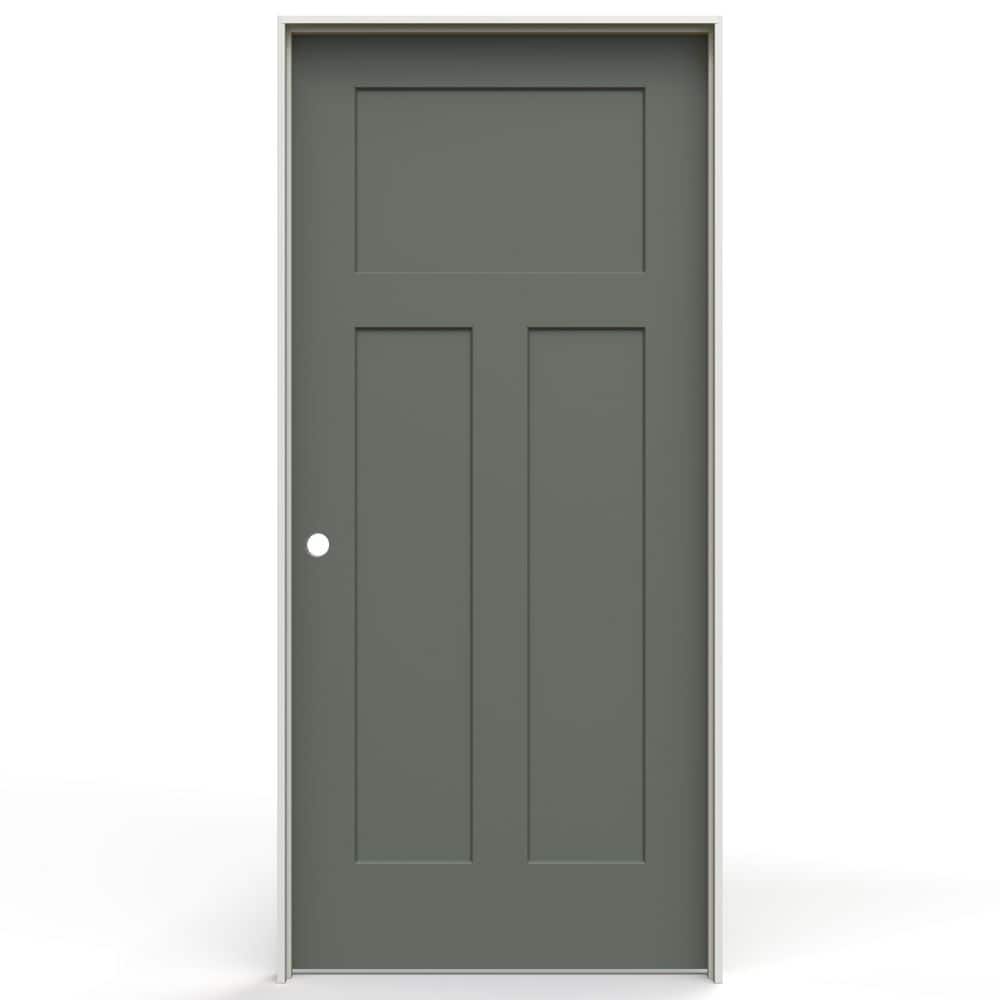 36 in. x 80 in. Craftsman 3 Panel Right-Handed Hollow Core Renew Green Molded Composite Single Prehung Interior Door