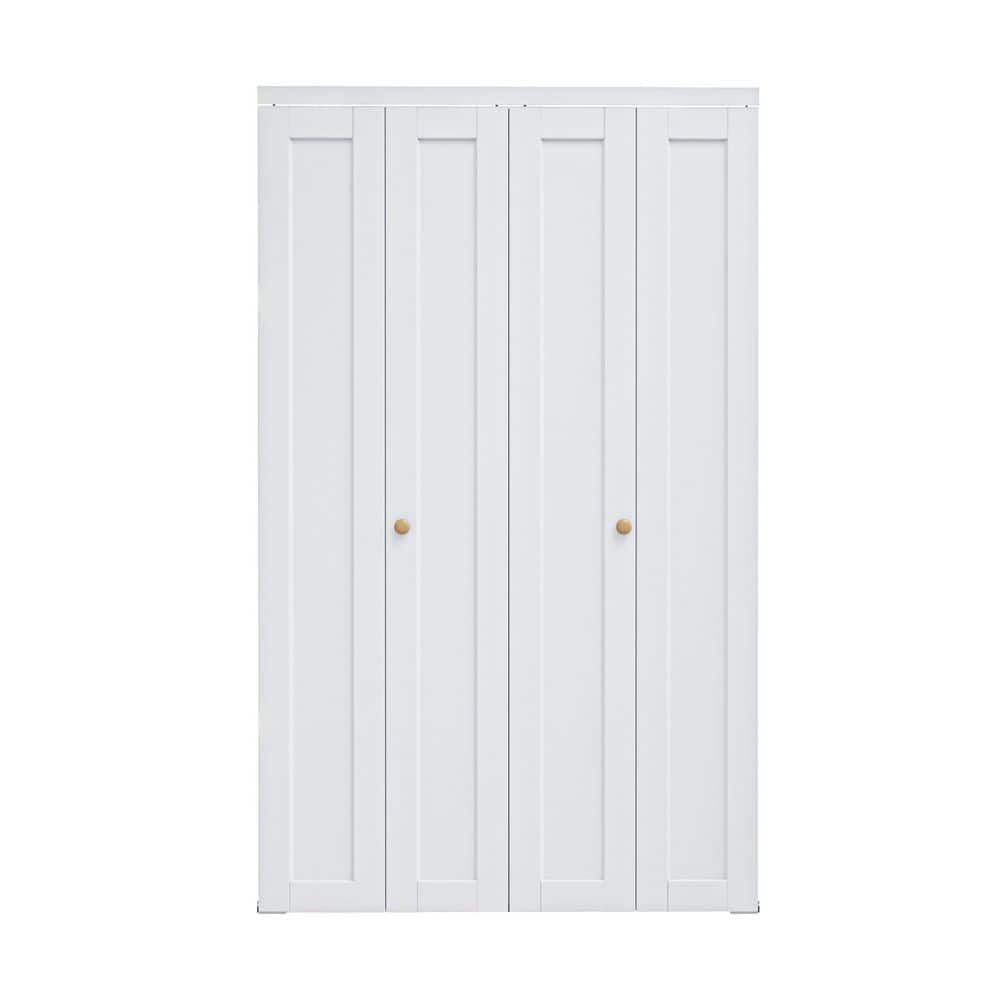 48 in. x 80 in. 1 Panel Solid Core White Primed Composite MDF Interior Closet Bi-Fold Door with Hardware Kit