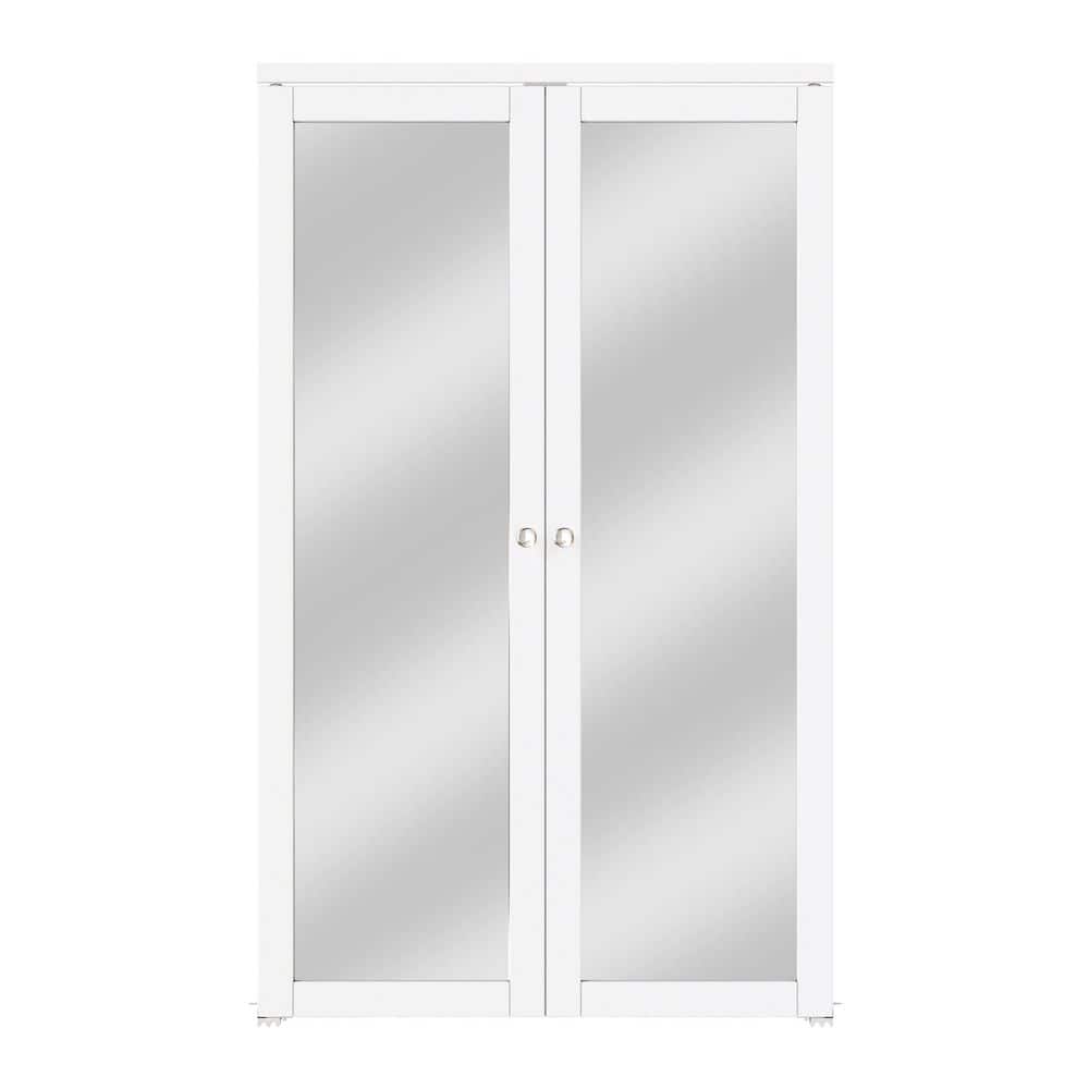 48 in. x 80 in. Mirrored Glass Solid Core MDF Bi-Fold Door Plus French Style Pivot Hardware (1-Lite White Finish)
