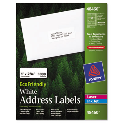 48460 Eco-friendly Labels 1 x 2 5/8 White 3000 Pack
