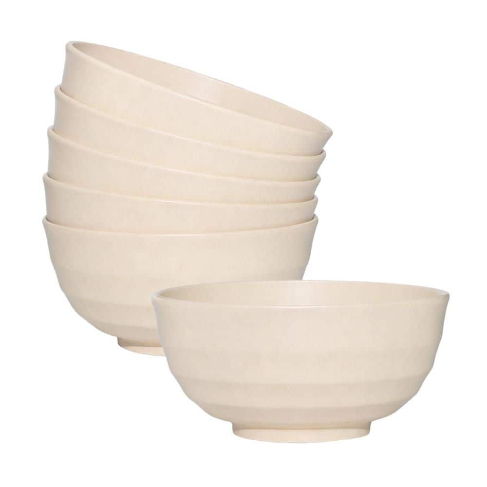 60 fl. oz. Beige Wheat Straw Cereal Bowls Benito Bowl Popcorn Bowl for Camping Picnic Oatmeal Salad Serving (Set of 6)