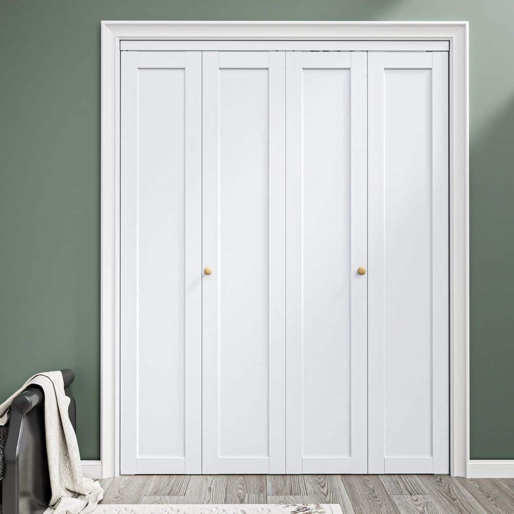 60 in. x 96 in. 1-Lite Solid Core Panel White Primed Composite MDF Interior Closet Bi-fold Door with Hardware Kit