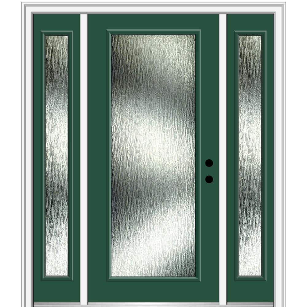 64 in. x 80 in. Left-Hand Inswing Rain Glass Hunter Green Fiberglass Prehung Front Door on 6-9/16 in. Frame