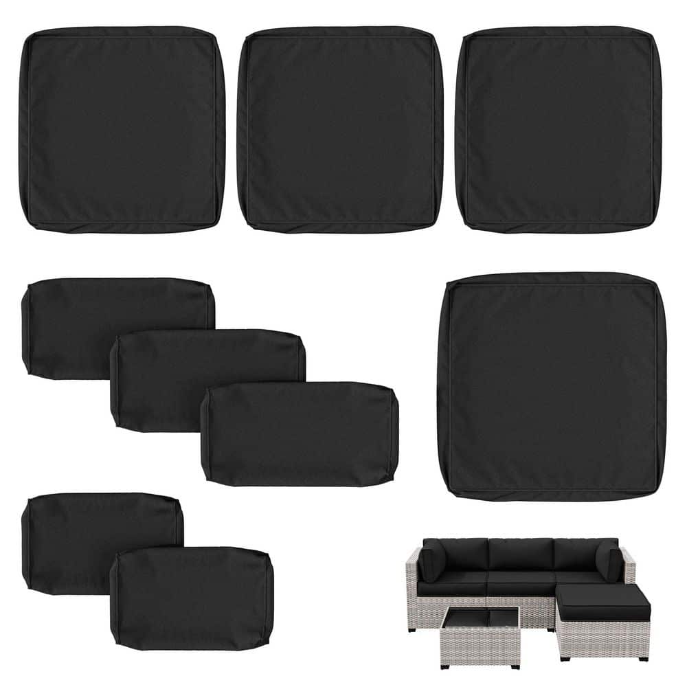 9-Piece 25.6 in. Outdoor Patio Replacement Slip Covers for 4-Seater Furniture Cushion Black (Covers Only)