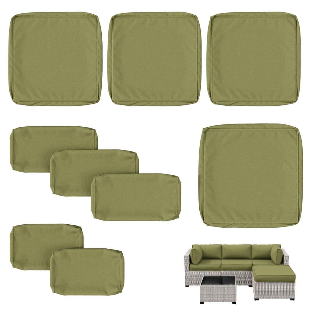 9-Piece 25.6 in. Outdoor Patio Replacement Slip Covers for 4-Seater Furniture Cushion Light Green