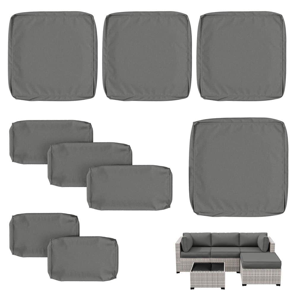 9 Piece 25.6 in. Outdoor Patio Replacement Slip Covers for 4-Seater Furniture Cushion Light Grey