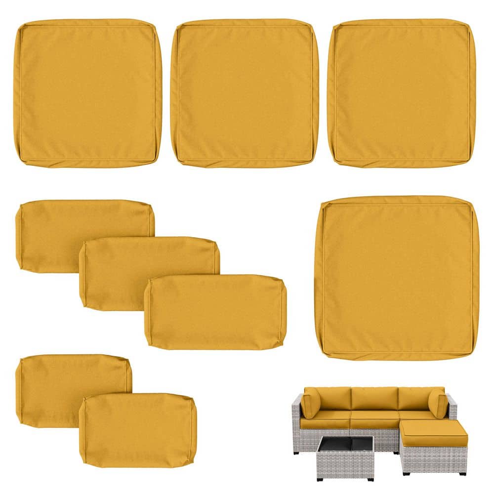 9 Piece 25.6 in. Outdoor Patio Replacement Slip Covers for 4-Seater Furniture Cushion Yellow