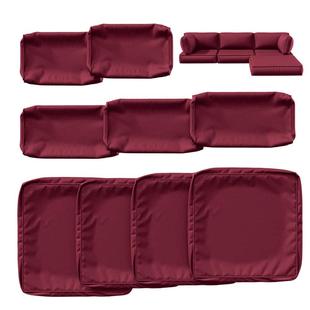 9-Piece Outdoor Patio Cushion Cover, UV and Waterproof Replacement Slipcovers Burgundy (No Insert)
