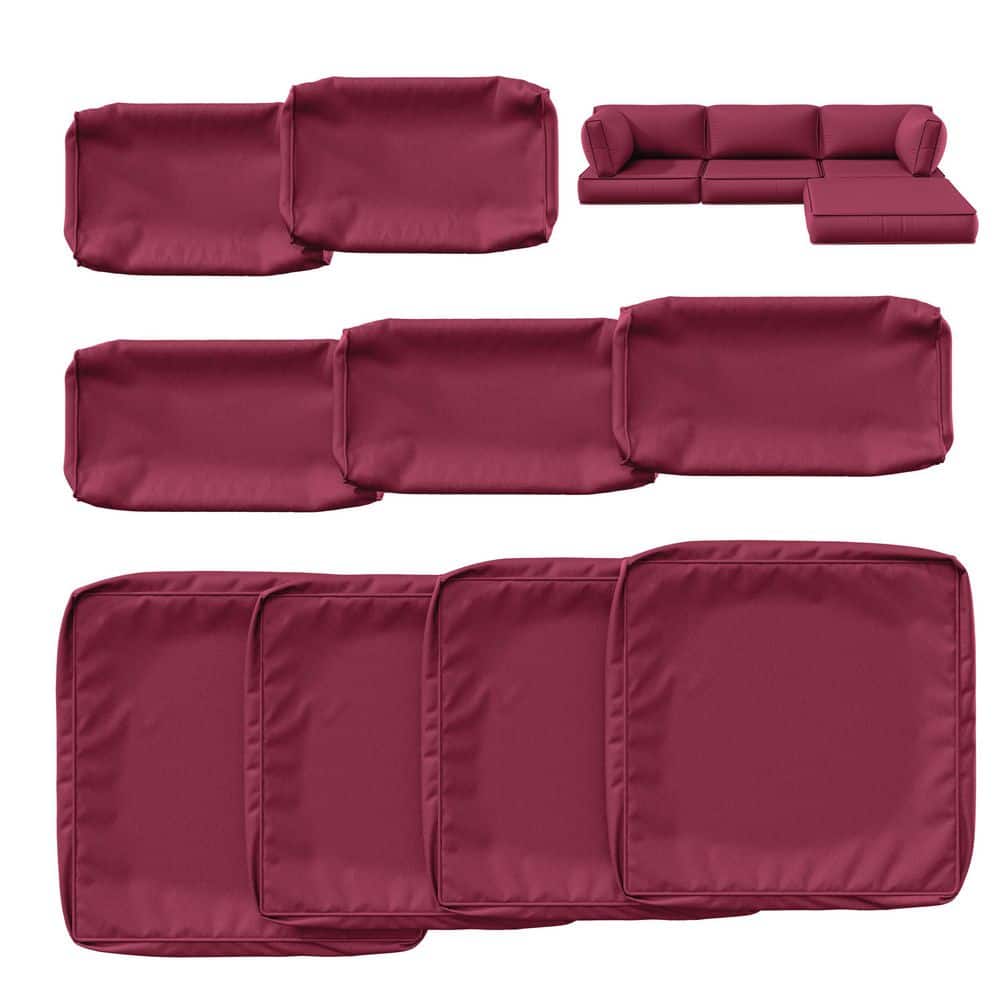 9-Piece Outdoor Patio Cushion Cover, UV and Waterproof Replacement Slipcovers Fuchsia Red ( No Insert )