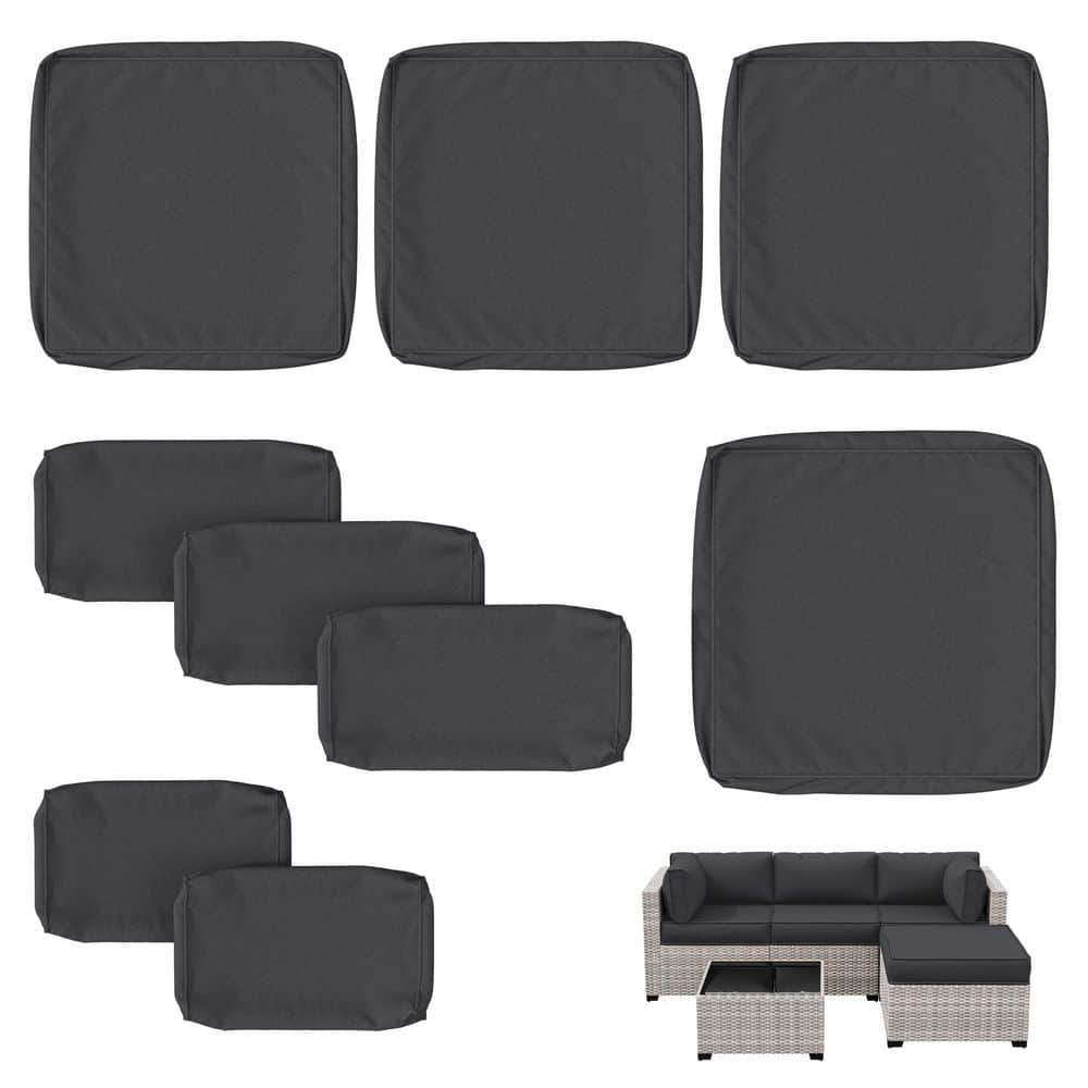 9-Pieces 25.6 in. Outdoor Patio Replacement Slip Covers for 4-Seater Furniture Cushion Grey (Covers Only)